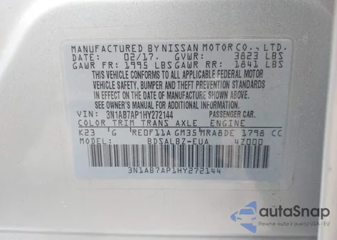 2017 Nissan Sentra S from USA, damaged, VIN 3N1AB7AP1HY272144